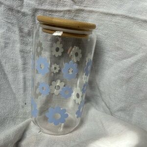 Floral Glass Jar with Wooden Lid